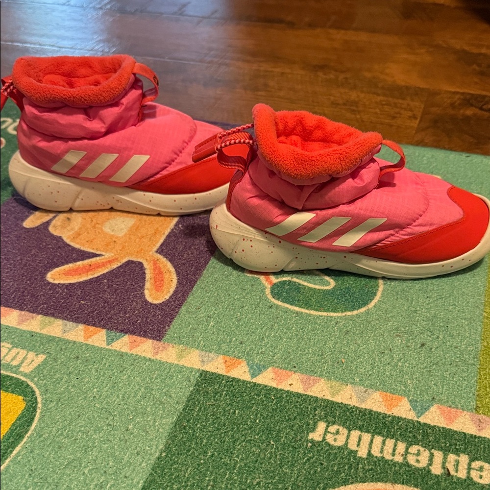 adidas Kids Pink and Red Padded Slip-On Boots